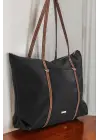 Lacey Siyah-Taba Şeritli Shopper Kadın Omuz Çantası