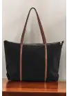 Lacey Siyah-Taba Şeritli Shopper Kadın Omuz Çantası