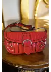 Rock Red Crocodile Womens Baguette Shoulder Bag