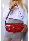 Rock Red Crocodile Womens Baguette Shoulder Bag