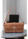 Elenor Tan Womens Baguette Shoulder Bag with Staple Detail