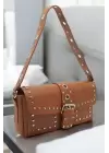 Elenor Tan Womens Baguette Shoulder Bag with Staple Detail