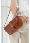 Elenor Tan Womens Baguette Shoulder Bag with Staple Detail