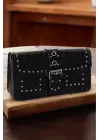 Elenor Black Crocodile Womens Shoulder Bag with Staple Detail