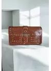 Elenor Brown Crocodile Staple Detailed Womens Shoulder Bag