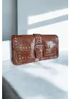 Elenor Brown Crocodile Staple Detailed Womens Shoulder Bag