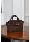 Harmony Bitter Brown Suede Mini Womens Handbag and Shoulder Bag with Front Lock Detail