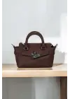Harmony Bitter Brown Suede Mini Womens Handbag and Shoulder Bag with Front Lock Detail