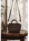 Harmony Bitter Brown Suede Mini Womens Handbag and Shoulder Bag with Front Lock Detail