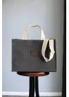 Wave Smoked Canvas Large Size Handbag and Shoulder Bag with Column Strap