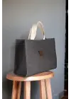 Wave Smoked Canvas Large Size Handbag and Shoulder Bag with Column Strap
