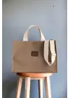 Wave Tan Canvas Shoulder Bag with Column Strap