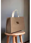 Wave Tan Canvas Shoulder Bag with Column Strap