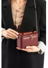 Lindsay Bordo Kutu Formlu Zincir Askılı Kadın Omuz Çantası