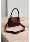 Jundia Bordo Tasarım Kemer Detaylı Mini Kadın El Ve Omuz Çantası