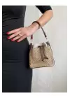 Maria Hasır Bordo Büzgü Kapama Kova Model Mini Kadın Omuz Çantası