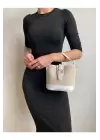 Alin Keten Beyaz Kontrast Kova Model Kadın Omuz Çantası