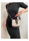 Alin Keten Kahve Kontrast Kova Model Kadın Omuz Çantası