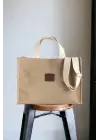Wave Mink Canvas Large Size Hand and Shoulder Bag with Column Strap