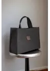 Wave Black Canvas Shoulder Bag with Column Strap