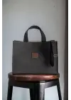 Wave Black Canvas Shoulder Bag with Column Strap