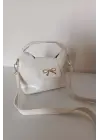 Ribbon Krem Mini Kadın El Kol Ve Omuz Çantası