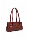 Havin Bordo Yumuşak Deri Tasarım Kilit Kadın Omuz Çantası