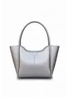 Clementine Metalik Gri Tote Kadın Fermuarlı Omuz Çantası