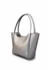 Clementine Metalik Gri Tote Kadın Fermuarlı Omuz Çantası