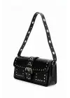 Elenor Siyah Kroko Zımba Detaylı Kadın Omuz Çantası