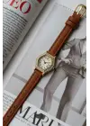 Juana Premium Su Geçirmez Taba Deri Kordonlu Gold Taşlı Kasa Romen Rakamlı Vintage Kadın Kol Saati