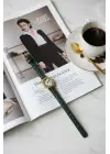 Juana Premium Su Geçirmez Yeşil Deri Kordonlu Gold Taşlı Kasa Romen Rakamlı Vintage Kadın Kol Saati