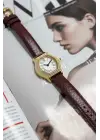 Juana Premium Su Geçirmez Bordo Deri Kordonlu Gold Taşlı Kasa Romen Rakamlı Vintage Kadın Kol Saati