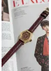 Juana Premium Su Geçirmez Bordo Deri Kordonlu Gold Taşlı Kasa Bordo Kadran Romen Rakamlı Vintage Kadın Kol Saati
