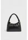 Melora Siyah Vegan Deri Düğüm Detaylı Kadın El Ve Omuz Çantası