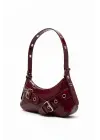 Casey Bordo Rugan Kemer Detaylı Kadın Baget Omuz Çantası