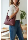 Getty Bordo Cilt Detaylı Tokalı Kadın Omuz Çantası