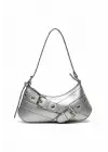 Casey Gümüş Cilt Kemer Detaylı Kadın Baget Omuz Çantası