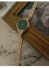 Bellora Kadın Gold Renk Metal Kordonlu Zümrüt Yeşil Kadranlı Vintage Kol Saati