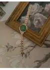 Bellora Kadın Gold Renk Metal Kordonlu Zümrüt Yeşil Kadranlı Vintage Kol Saati