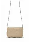 Dally Hasır Desen Bej Cilt Boncuklu Zincir Askılı Kadın Cüzdan Çanta