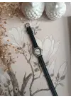 Juana Premium Su Geçirmez Siyah Deri Kordonlu Gold Taşlı Kasa Gümüş Kasa Romen Rakamlı Vintage Kadın Kol Saati