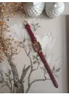 Lavinya Premium Su Geçirmez Bordo Kroko Deri Kordonlu Gold Taşlı Kasa Bordo Kadran Romen Rakamlı Vintage Kadın Kol Saati