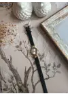 Kaira Siyah Desenli Deri Beyaz Kardan Oval Minimal Kadın Kol Saati