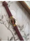 Kaira Bordo Desenli Deri Bordo Kardan Oval Minimal Kadın Kol Saati