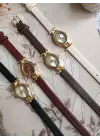 Kaira Bordo Desenli Deri Bordo Kardan Oval Minimal Kadın Kol Saati