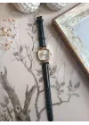 Elira Siyah Kordon Beyaz Kardan Kare Vintage Kadın Kol Saati