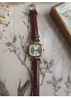 Elira Bordo Kordon Beyaz Kardan Kare Vintage Kadın Kol Saati