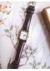 Elowen Kahve Kroko Deri Beyaz Kardan Kare Retro Kadın Kol Saati