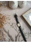 Elowen Siyah Kroko Deri Beyaz Kardan Kare Retro Kadın Kol Saati